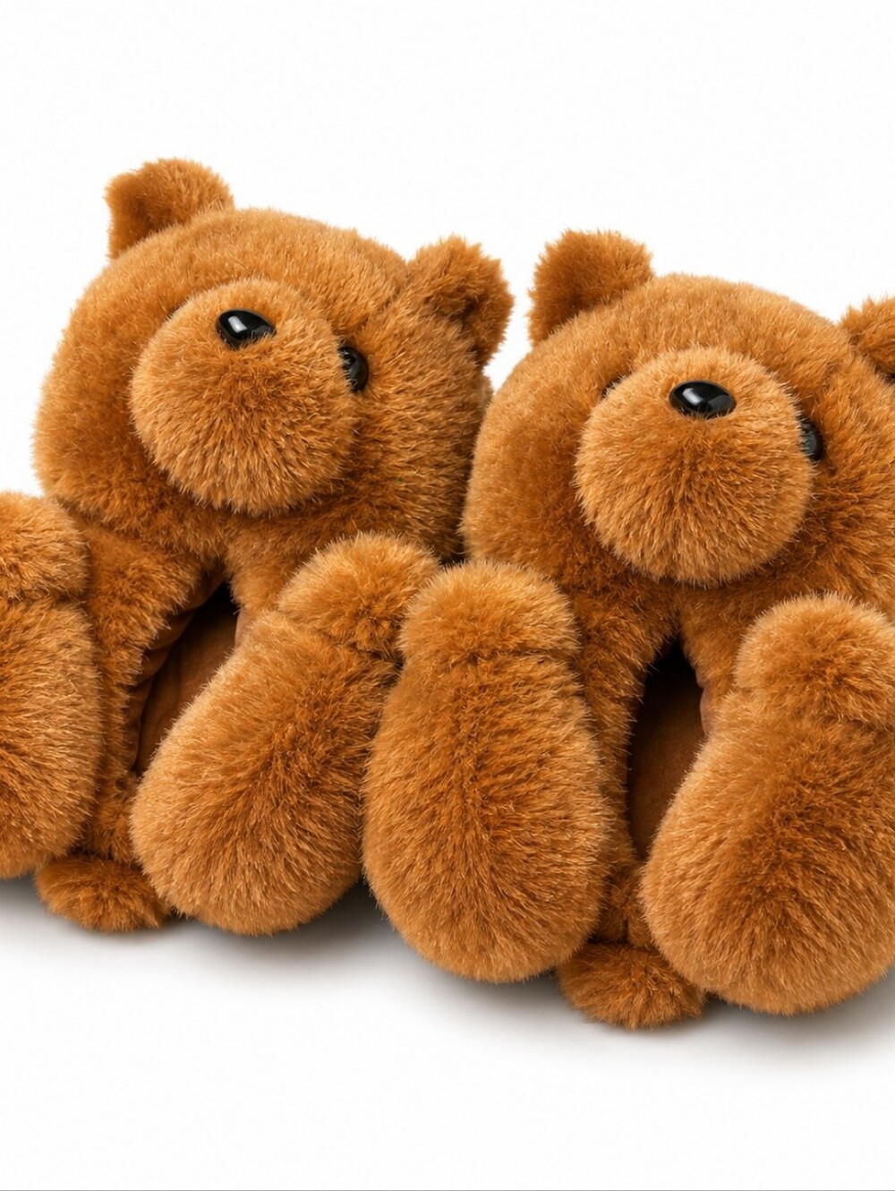 Konterfeit Teddy Bear Slippers Brown Plush Fuzzy Oversized 9.5” Sole